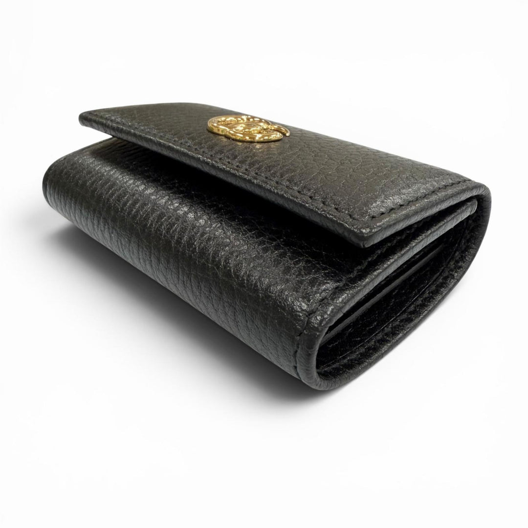 Excellent GUCCI Key holder Double G black leather mens 456118