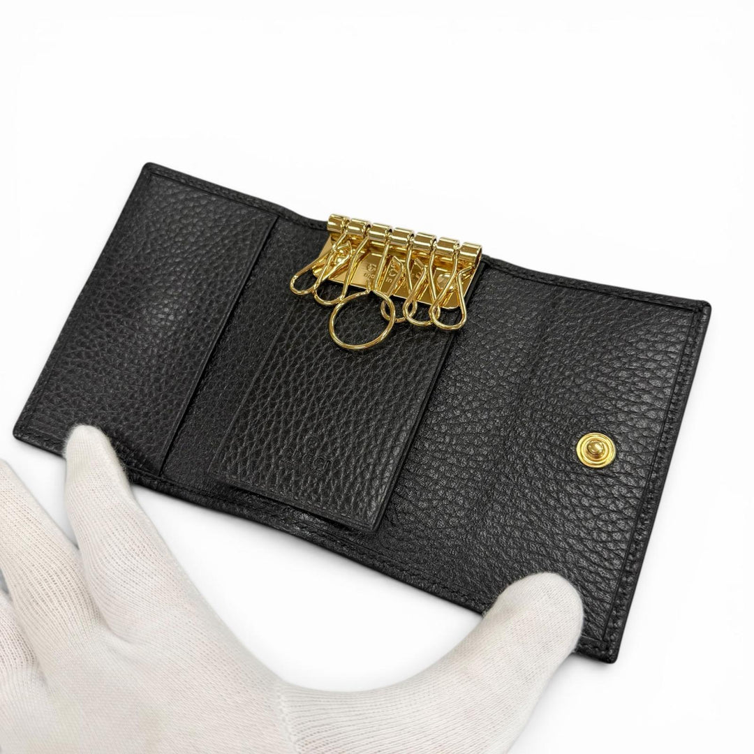 Excellent GUCCI Key holder Double G black leather mens 456118