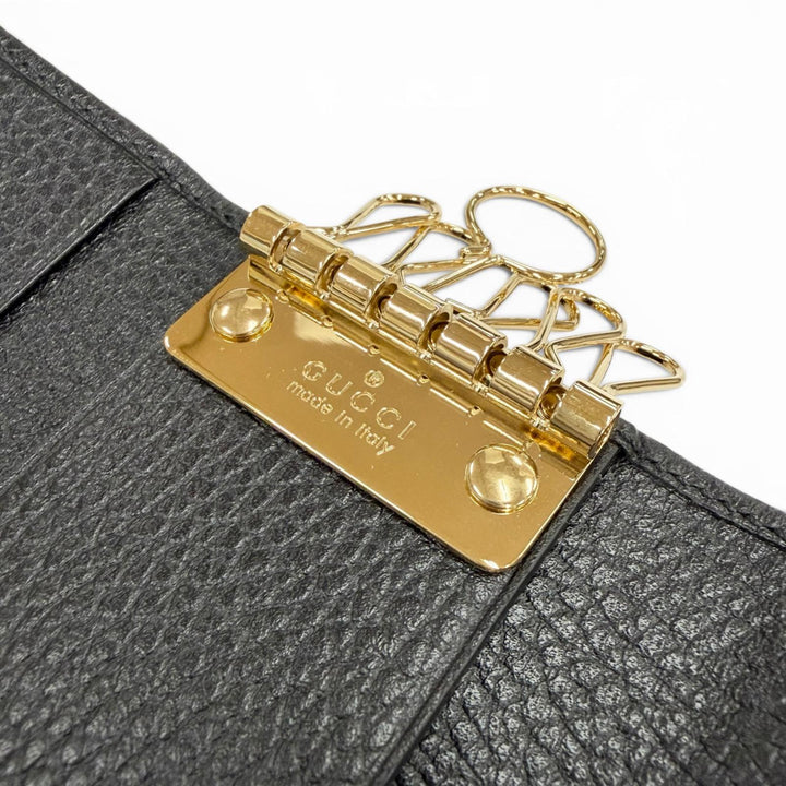 Excellent GUCCI Key holder Double G black leather mens 456118