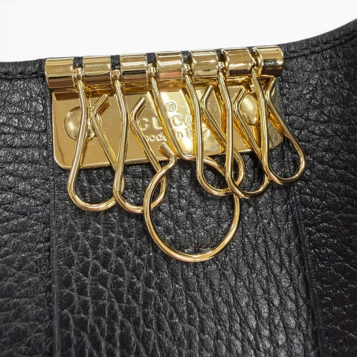 Excellent GUCCI Key holder Double G black leather mens 456118