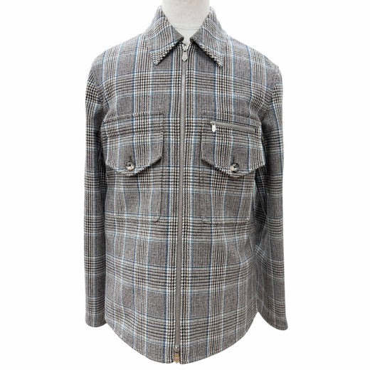 Pristine HERMES Long sleeve shirt Prince of Wales surligne gray wool mens 44