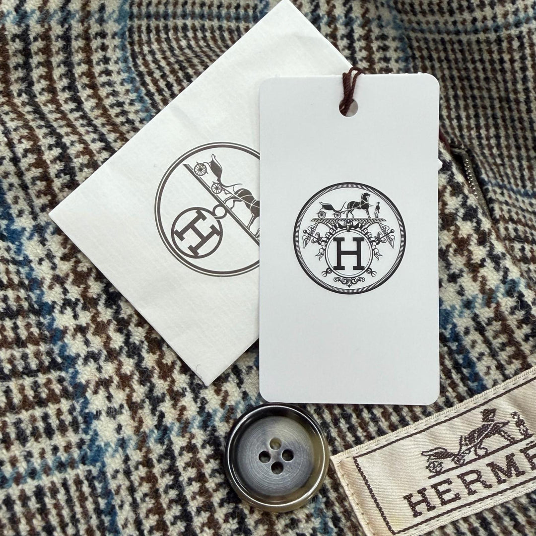 Pristine HERMES Long sleeve shirt Prince of Wales surligne gray wool mens 44