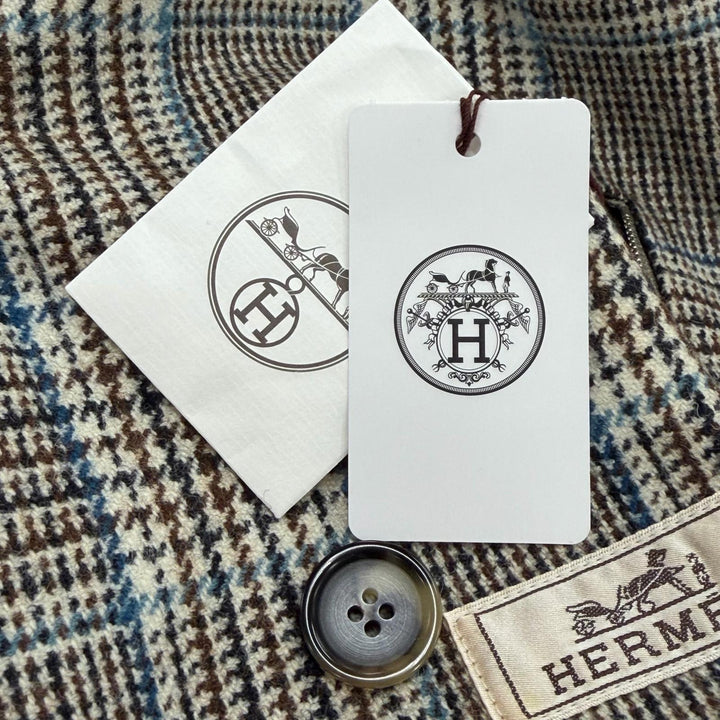Pristine HERMES Long sleeve shirt Prince of Wales surligne gray wool mens 44