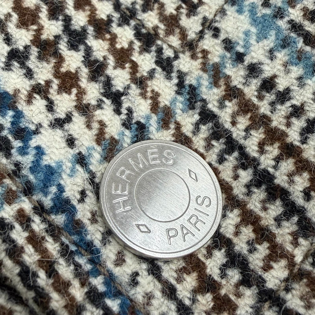 Pristine HERMES Long sleeve shirt Prince of Wales surligne gray wool mens 44