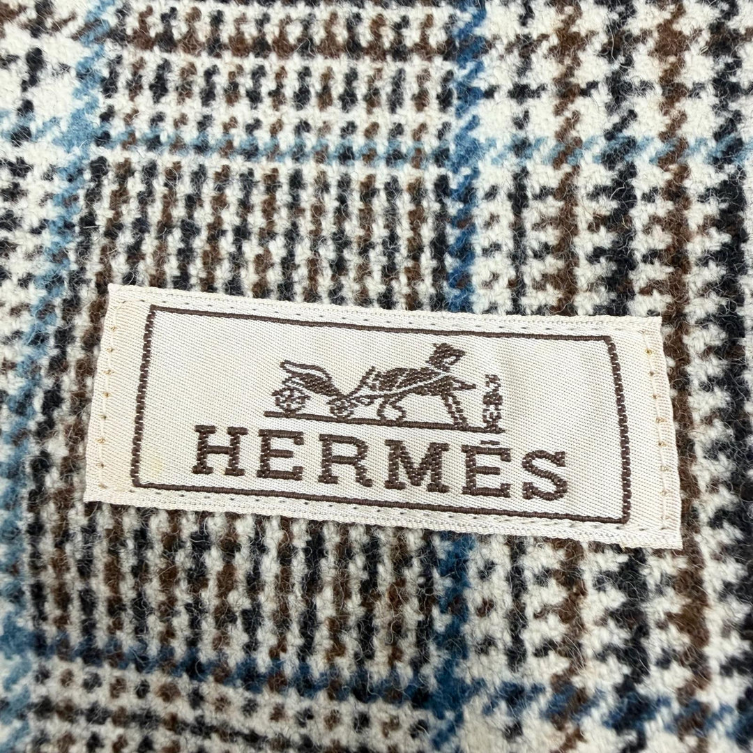 Pristine HERMES Long sleeve shirt Prince of Wales surligne gray wool mens 44