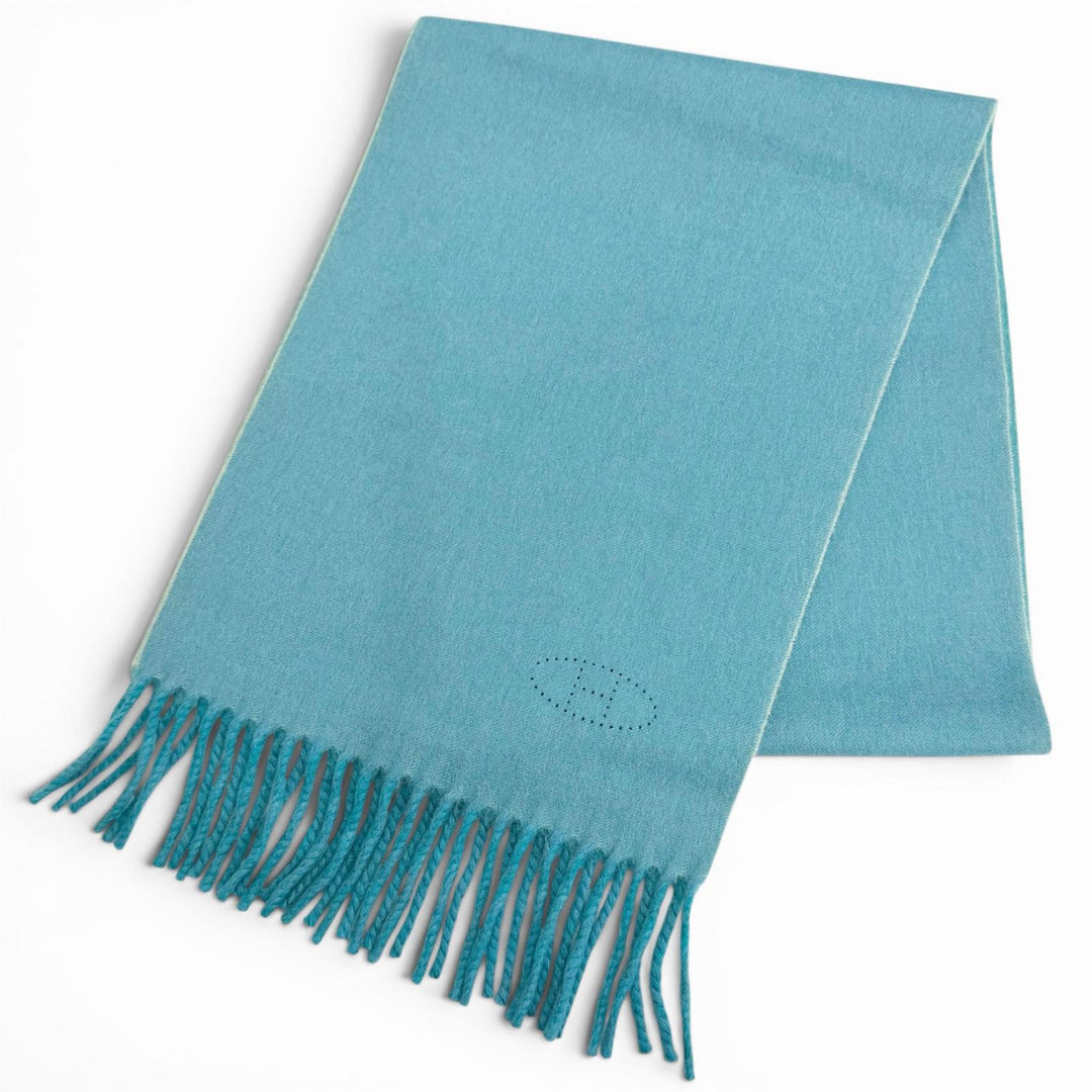 Excellent HERMES Scarf Evelyn H Logo Fringe Bicolor cashmere Women