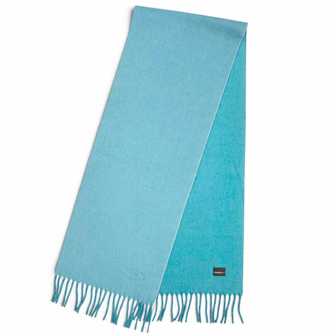 Excellent HERMES Scarf Evelyn H Logo Fringe Bicolor cashmere Women
