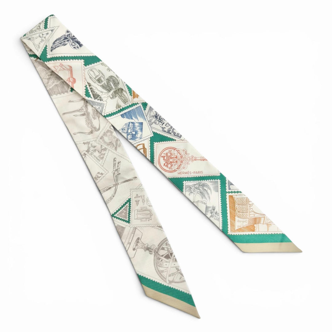Pristine HERMES scarf Twilly LE PHILATELISTE DU FAUBOURG Green system silk Women