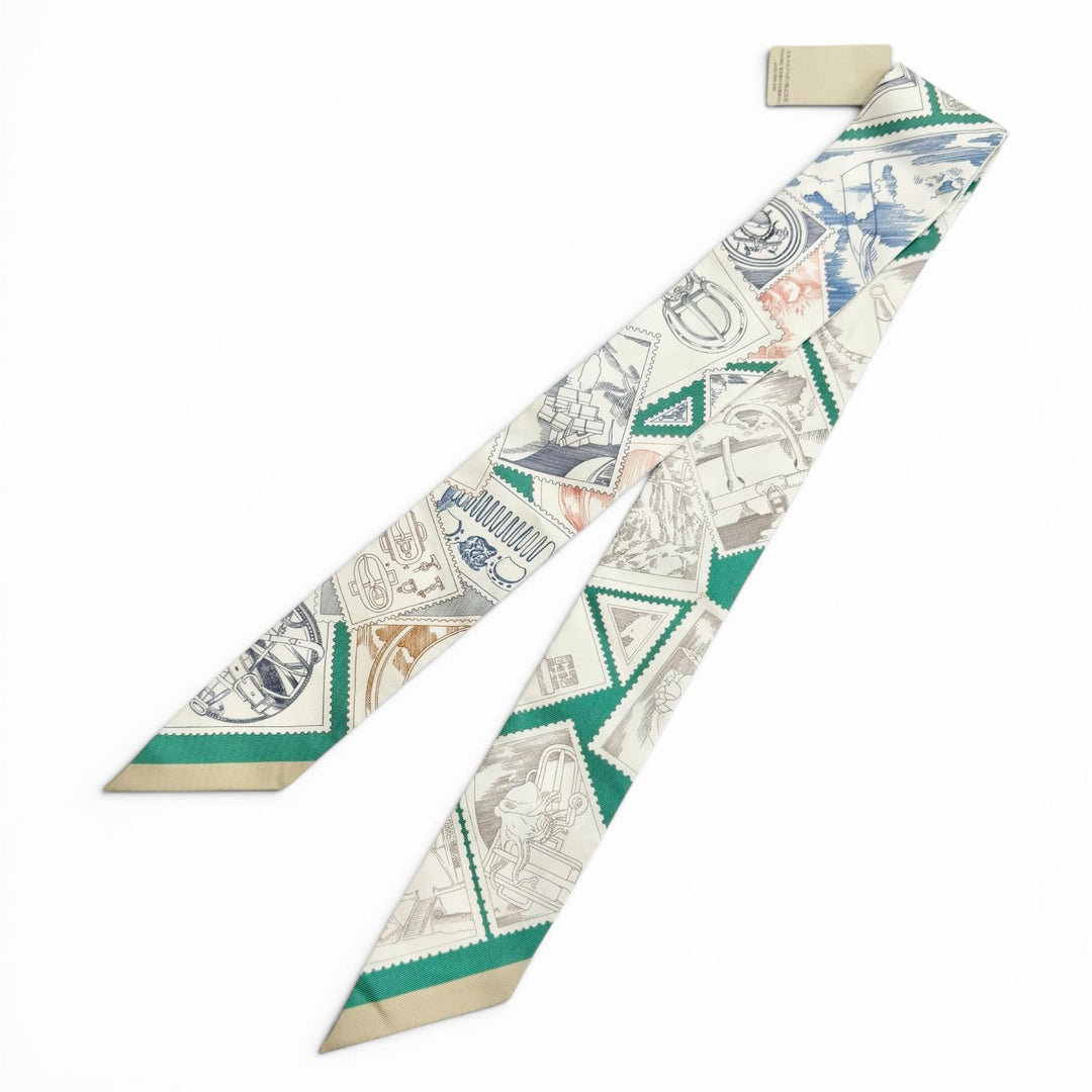 Pristine HERMES scarf Twilly LE PHILATELISTE DU FAUBOURG Green system silk Women