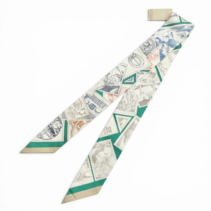 Pristine HERMES scarf Twilly LE PHILATELISTE DU FAUBOURG Green system silk Women