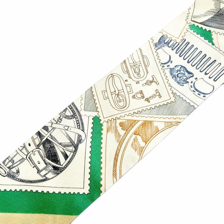 Pristine HERMES scarf Twilly LE PHILATELISTE DU FAUBOURG Green system silk Women