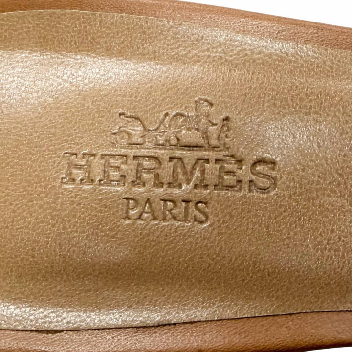 Excellent HERMES Sandals Oasis H Design Leather Mules Brown leather Women 35