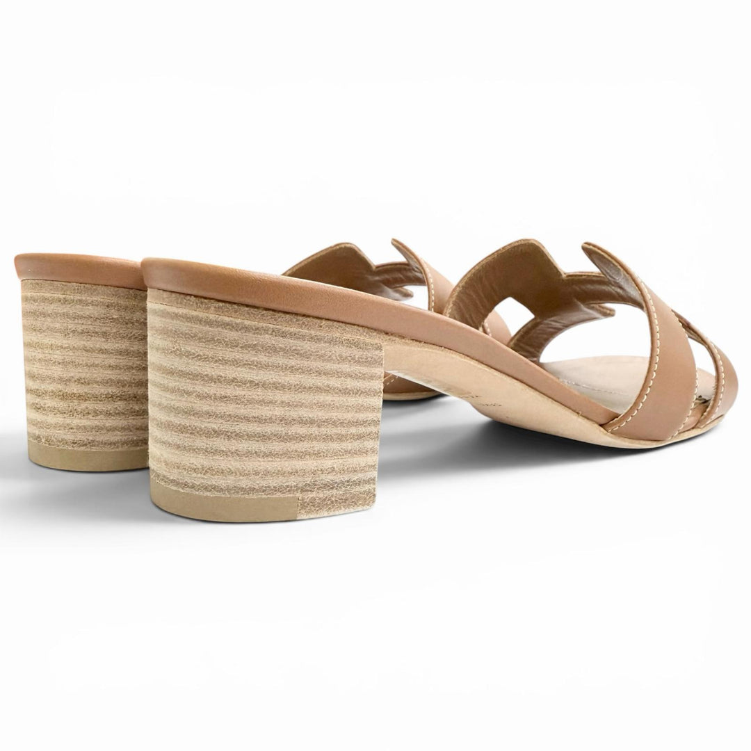 Excellent HERMES Sandals Oasis H Design Leather Mules Brown leather Women 35