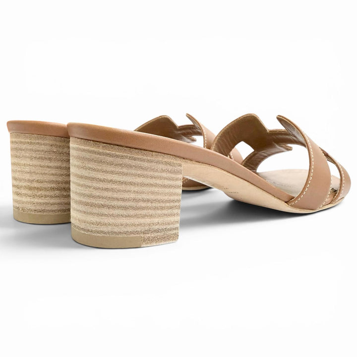 Excellent HERMES Sandals Oasis H Design Leather Mules Brown leather Women 35