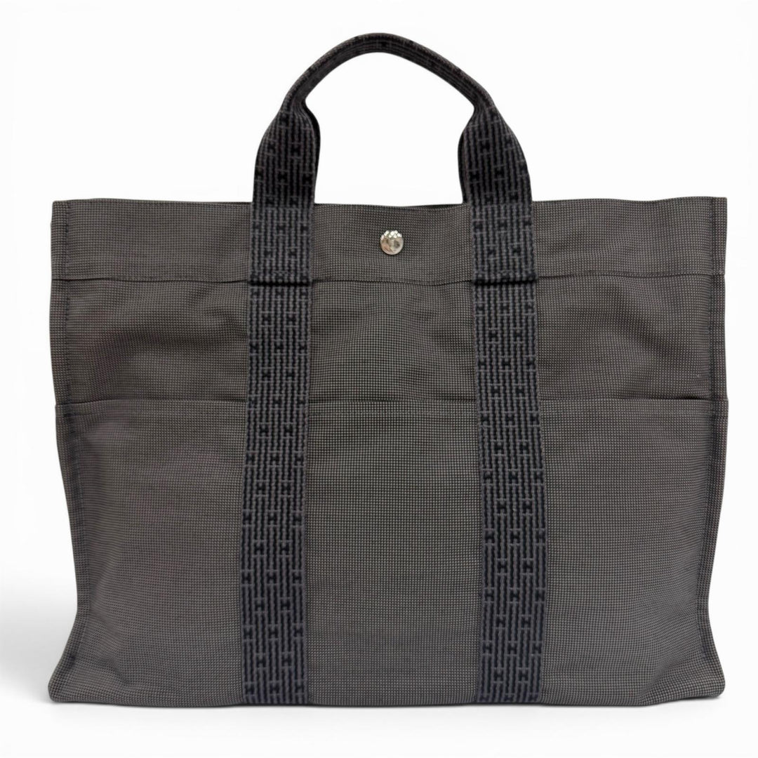 Excellent HERMES Handbag Her Line MM Serie Metal Canvas Tote Bag gray Women