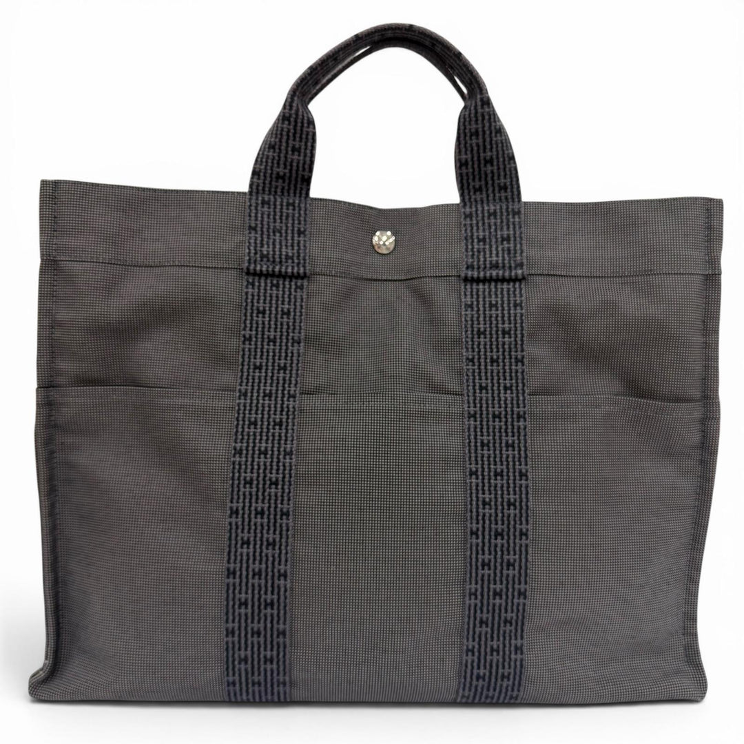 Excellent HERMES Handbag Her Line MM Serie Metal Canvas Tote Bag gray Women