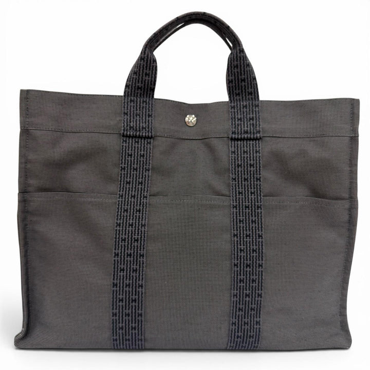 Excellent HERMES Handbag Her Line MM Serie Metal Canvas Tote Bag gray Women