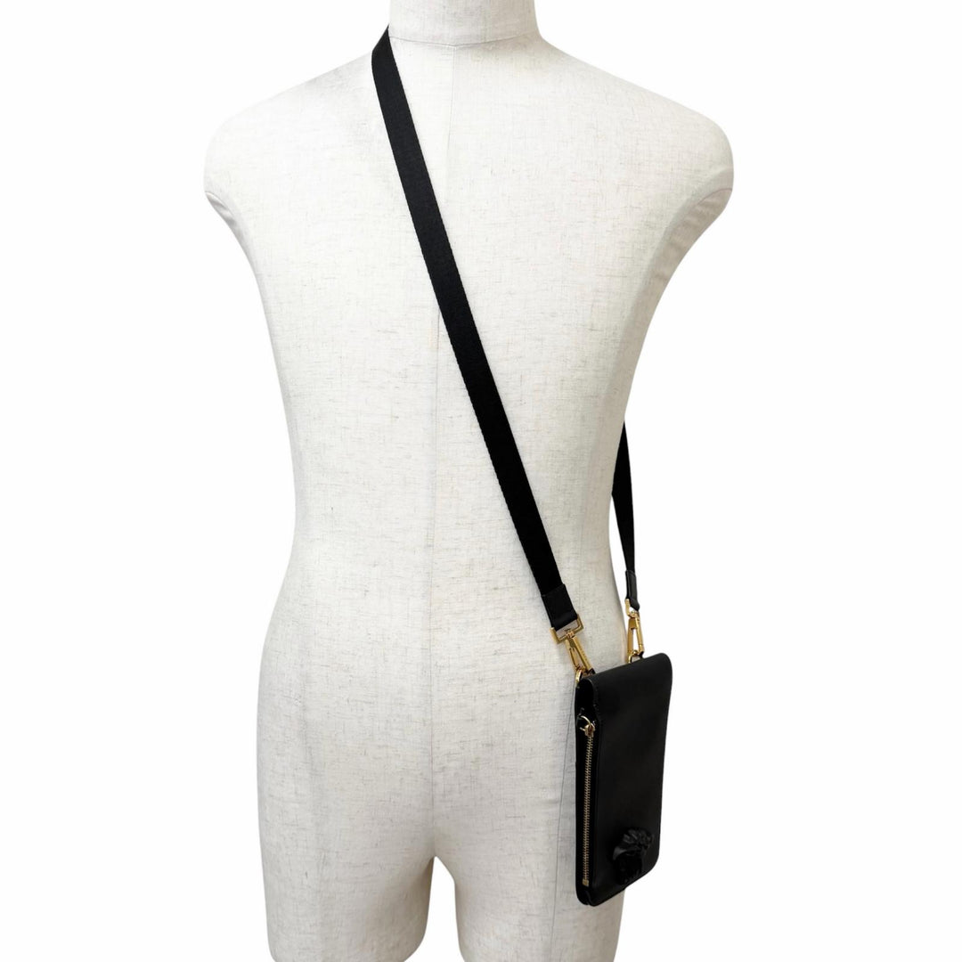 Excellent VERSACE Medusa motif Shoulder Bag Neck Wallet black leather mens