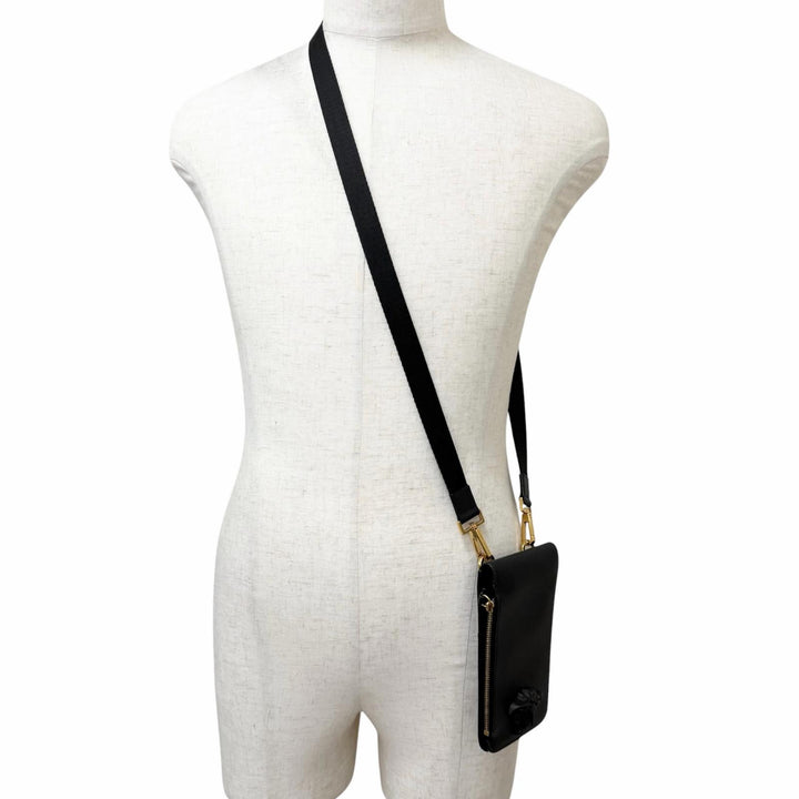 Excellent VERSACE Medusa motif Shoulder Bag Neck Wallet black leather mens