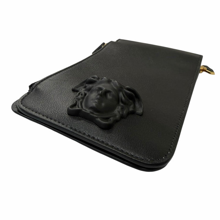 Excellent VERSACE Medusa motif Shoulder Bag Neck Wallet black leather mens