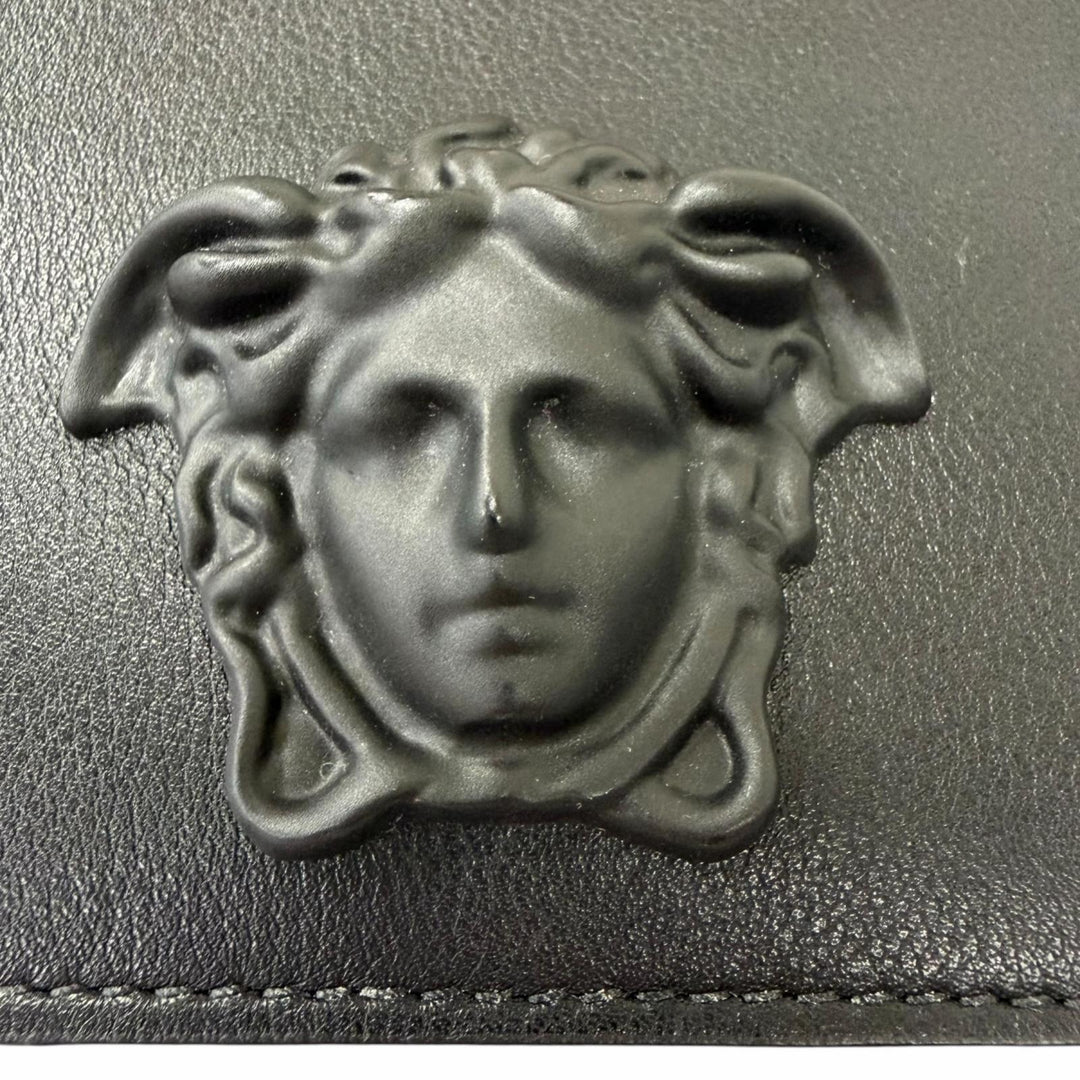 Excellent VERSACE Medusa motif Shoulder Bag Neck Wallet black leather mens