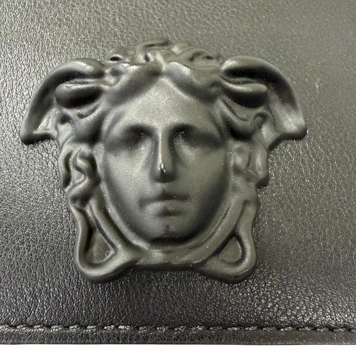 Excellent VERSACE Medusa motif Shoulder Bag Neck Wallet black leather mens