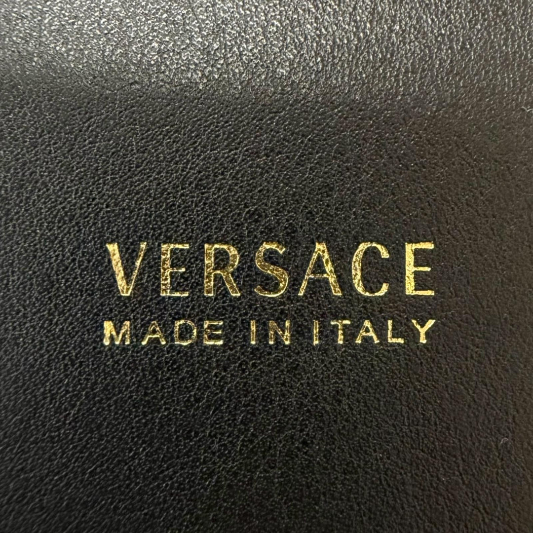 Excellent VERSACE Medusa motif Shoulder Bag Neck Wallet black leather mens