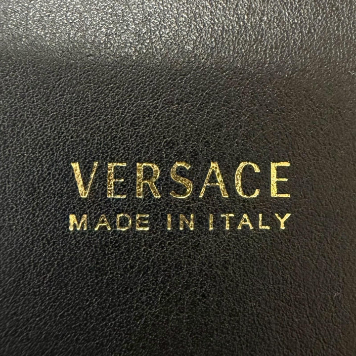 Excellent VERSACE Medusa motif Shoulder Bag Neck Wallet black leather mens