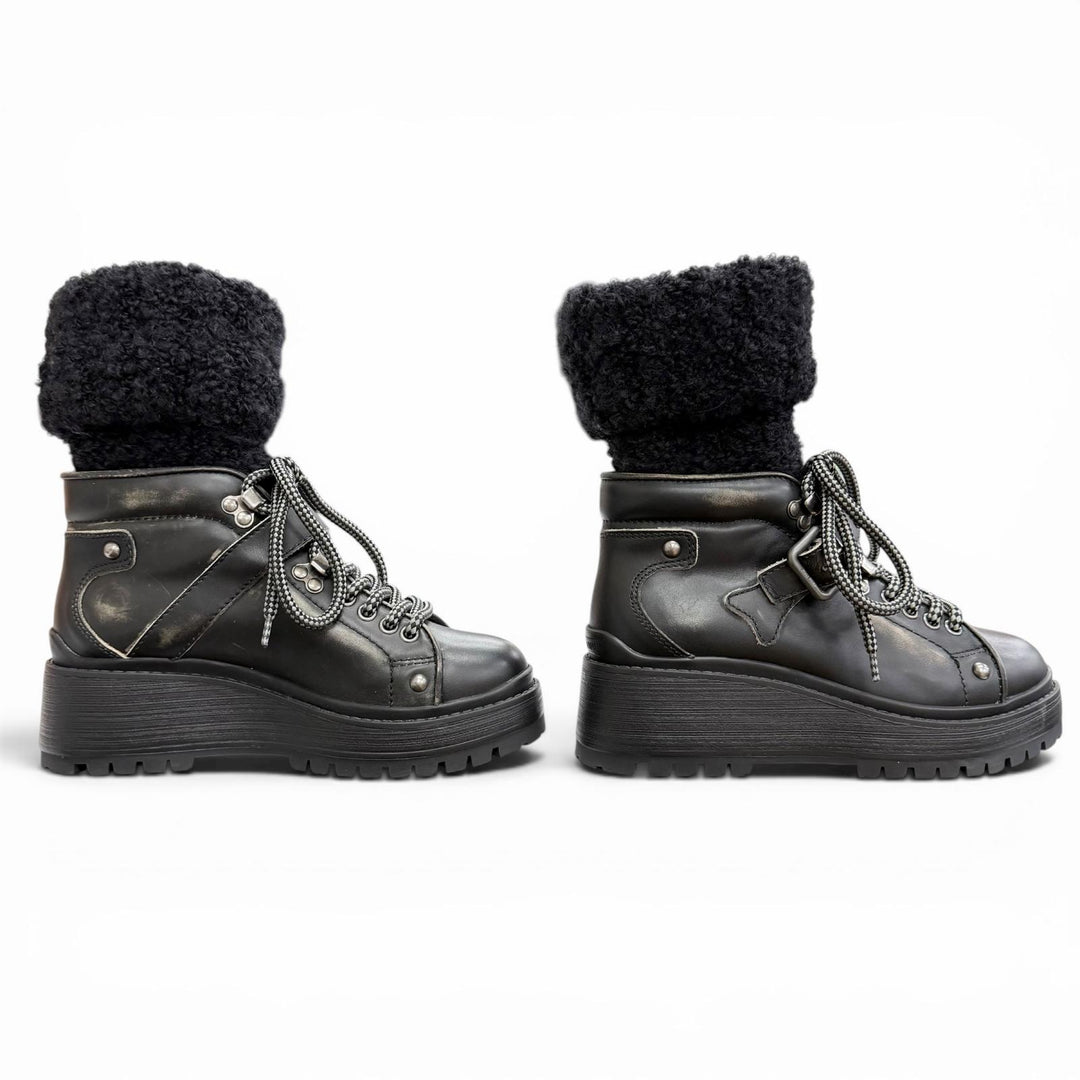 Excellent MIUMIU Vintage-style knit socks, leather short boots black 35 5U184C