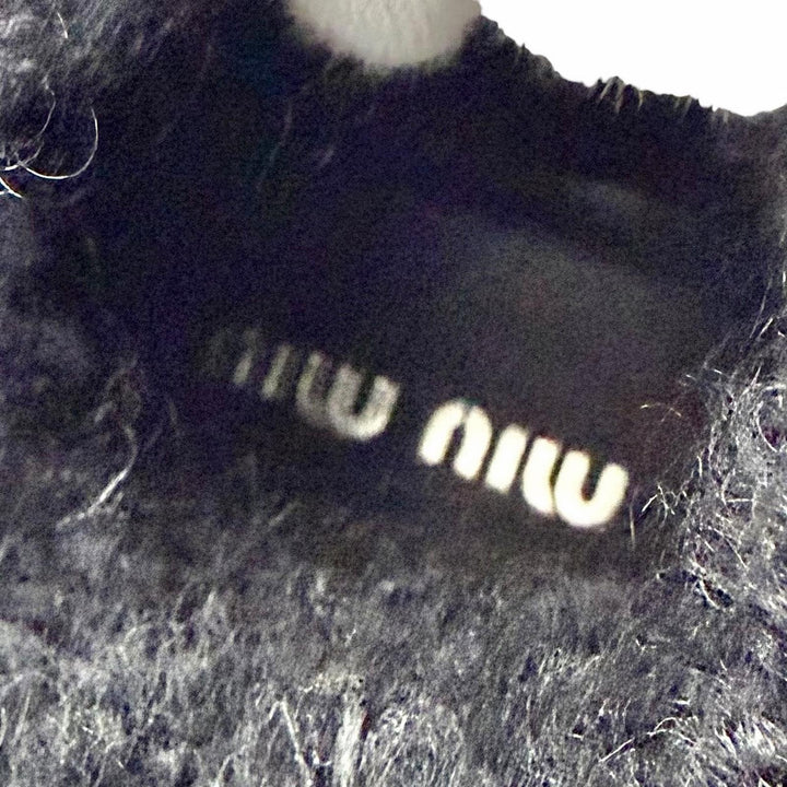 Excellent MIUMIU Vintage-style knit socks, leather short boots black 35 5U184C