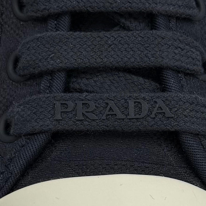Great PRADA sneakers Triangle logo pattern fabric Navy Women 36.5 1E407N