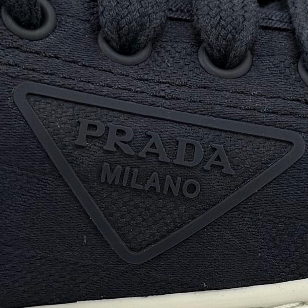 Great PRADA sneakers Triangle logo pattern fabric Navy Women 36.5 1E407N