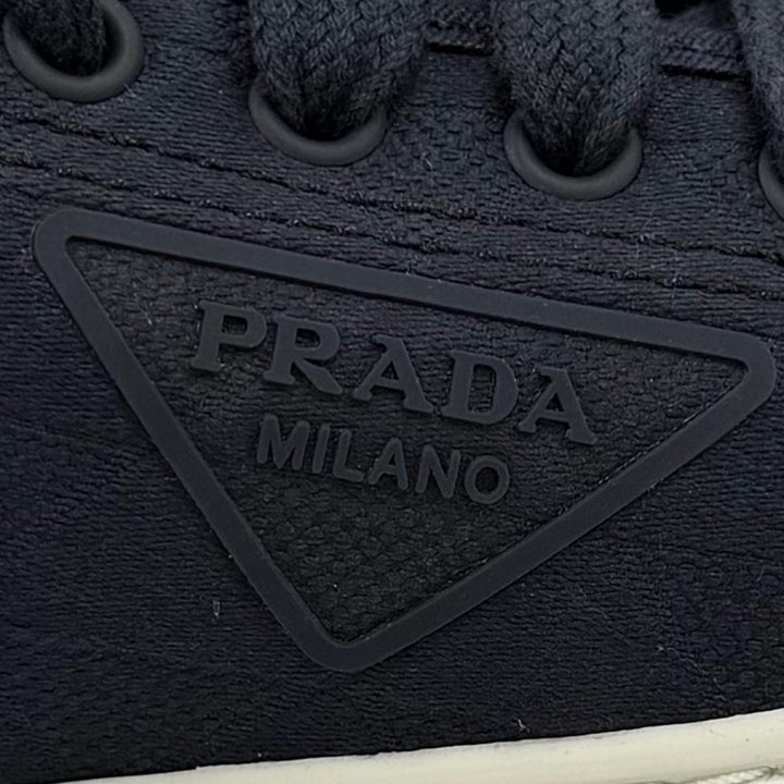 Great PRADA sneakers Triangle logo pattern fabric Navy Women 36.5 1E407N