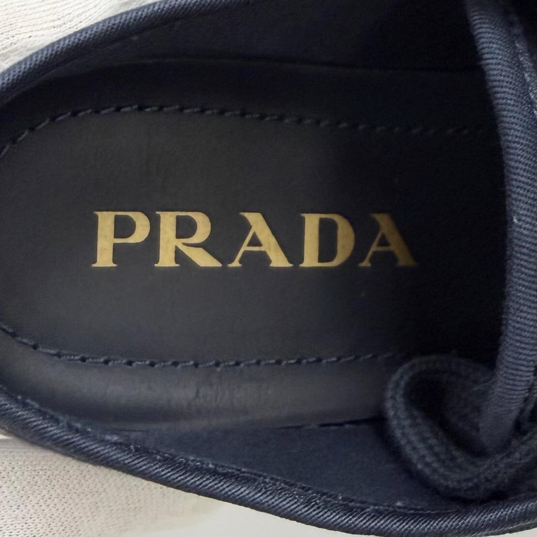 Great PRADA sneakers Triangle logo pattern fabric Navy Women 36.5 1E407N