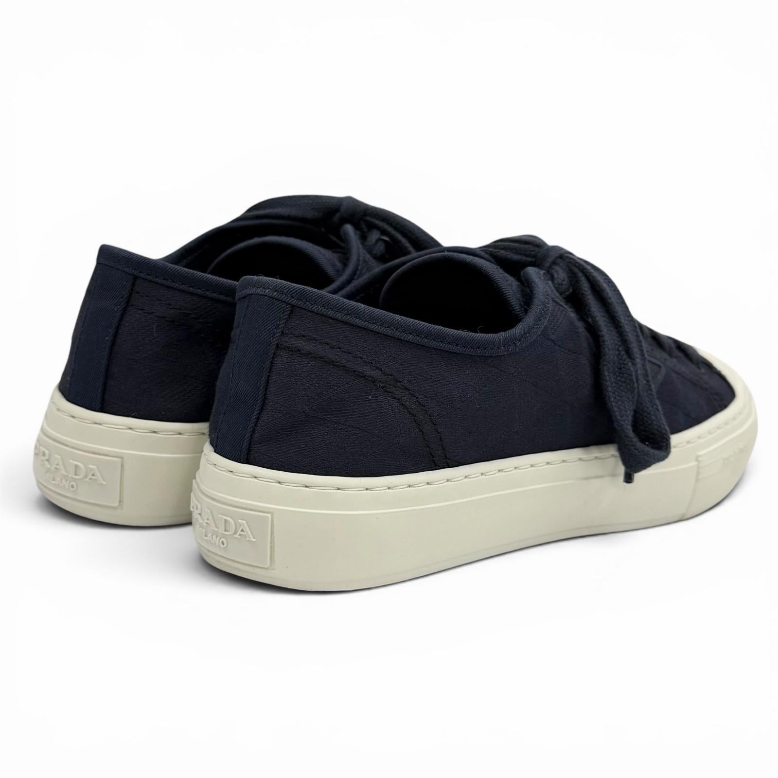 Great PRADA sneakers Triangle logo pattern fabric Navy Women 36.5
