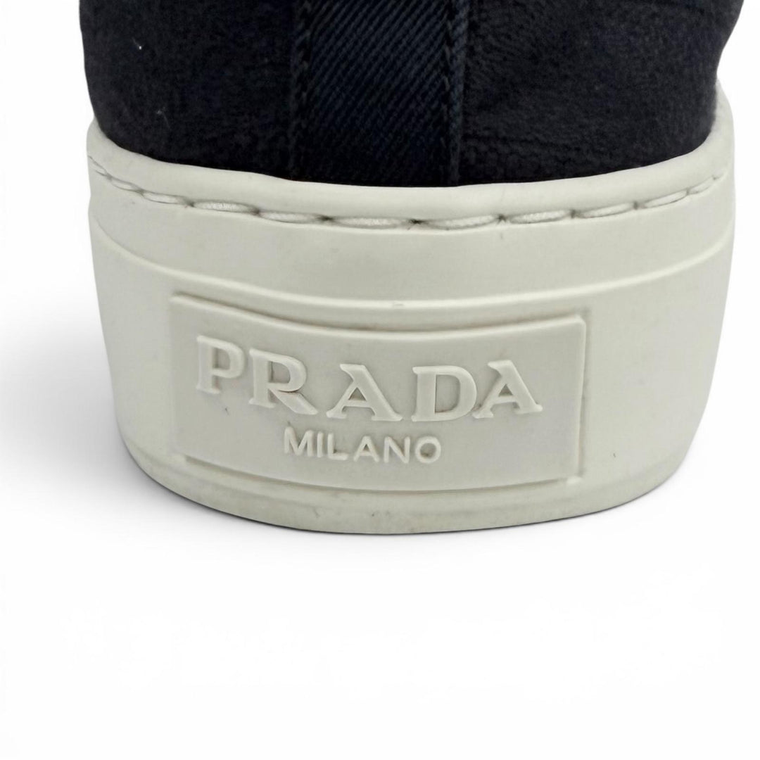 Great PRADA sneakers Triangle logo pattern fabric Navy Women 36.5 1E407N