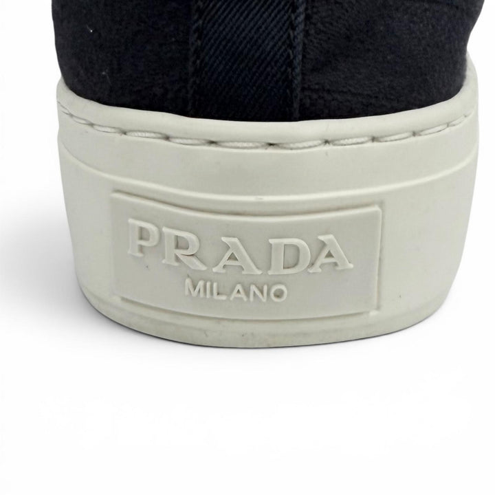 Great PRADA sneakers Triangle logo pattern fabric Navy Women 36.5 1E407N