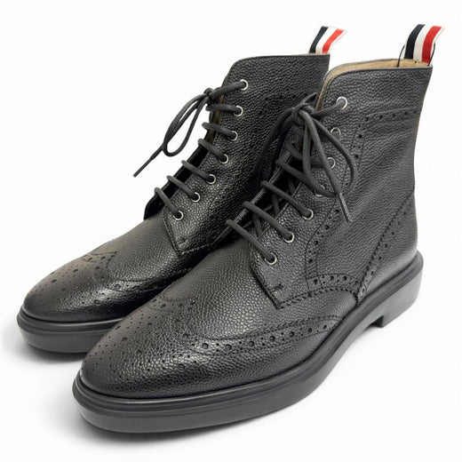 Pristine THOM BROWNE Ankle boots Pebblegrain wingtip boots black 38 FFB018B
