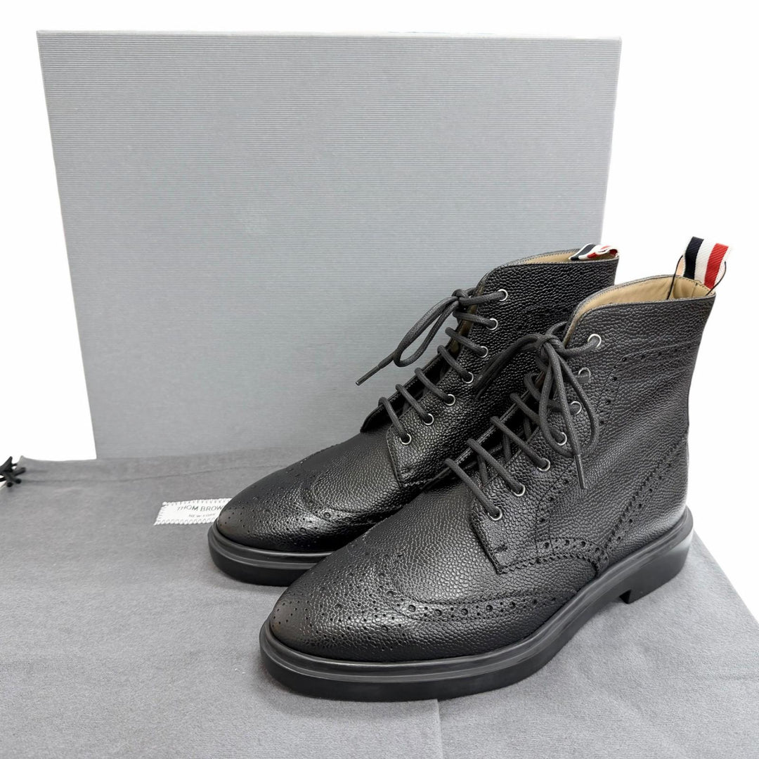 Pristine THOM BROWNE Ankle boots Pebblegrain wingtip boots black 38 FFB018B