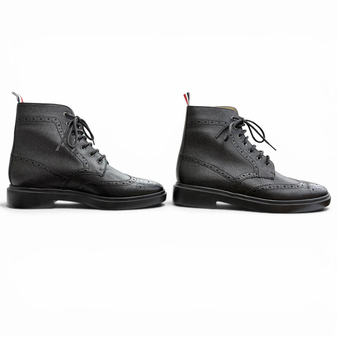 Pristine THOM BROWNE Ankle boots Pebblegrain wingtip boots black 38 FFB018B