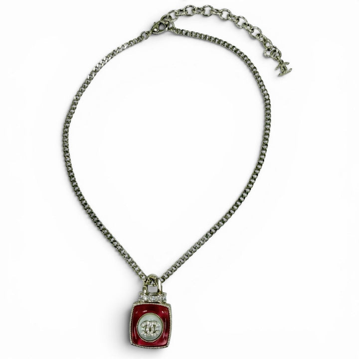 Excellent CHANEL Necklace COCO Mark Rhinestone Perfume Motif Pendant gold A22C