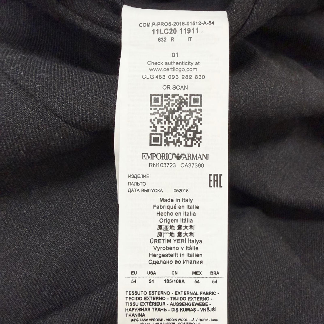 Excellent EMPORIO ARMANI Chester coat Black tag, glen check pattern
