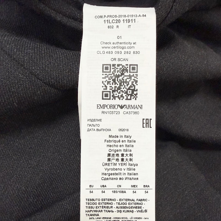 Excellent EMPORIO ARMANI Chester coat Black tag, glen check pattern