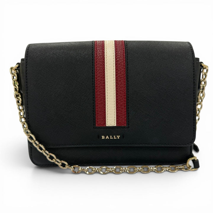 Excellent BALLY Shoulder Bag Seliah Logo Metal Leather Chain black leather Women