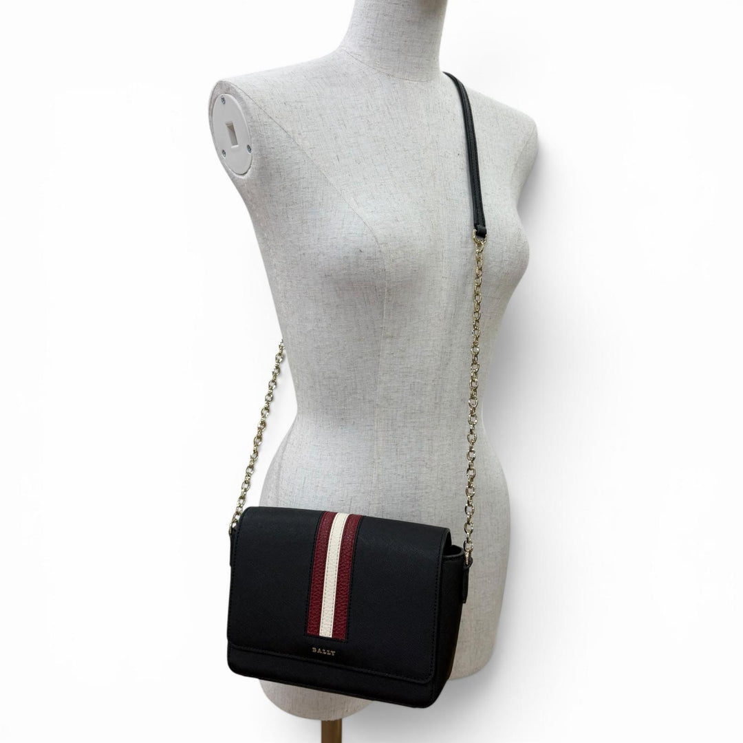 Excellent BALLY Shoulder Bag Seliah Logo Metal Leather Chain black leather Women