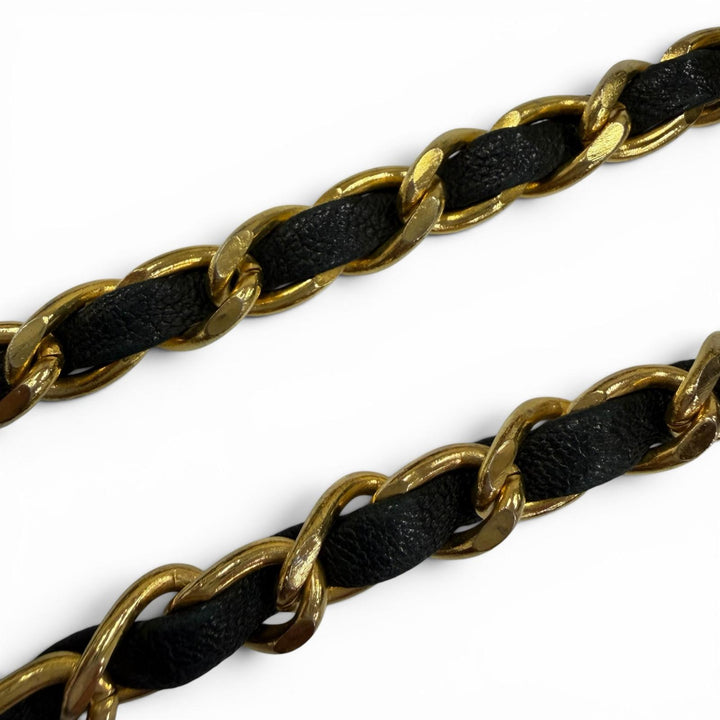 Great CHANEL belt COCO Mark Chain Leather Ribbon Belt black leather Women C107