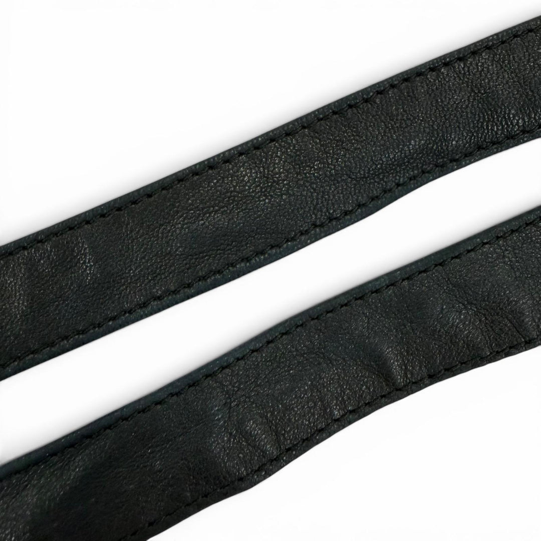 Great CHANEL belt COCO Mark Chain Leather Ribbon Belt black leather Women C107