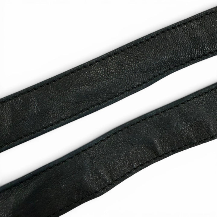 Great CHANEL belt COCO Mark Chain Leather Ribbon Belt black leather Women C107