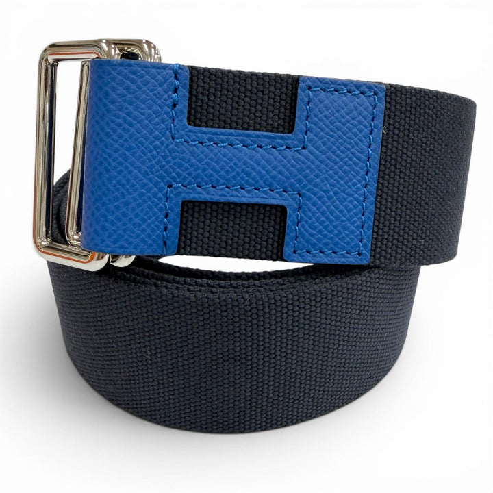 Excellent HERMES belt Nomad H motif Navy canvas mens L