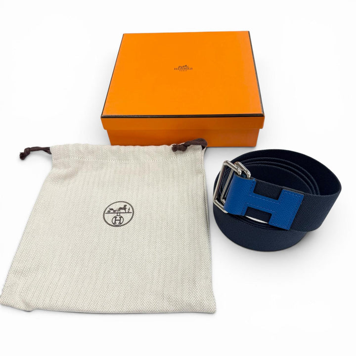 Excellent HERMES belt Nomad H motif Navy canvas mens L